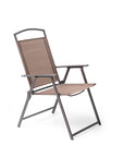 Set of Four Brown Steel Sling Outdoor Folding Stacking Dining Chairs