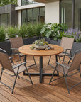 Set of Four Brown Steel Sling Outdoor Folding Stacking Dining Chairs