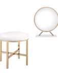 Set of Two Gold Metal And Faux Leather Round Freestanding Makeup Mirror And Stool