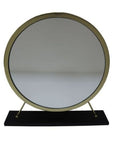 Set of Two Gold Black and White Metal And Faux Fur Freestanding Makeup Mirror And Stool