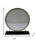 Set of Two Gold Black and White Metal And Faux Fur Freestanding Makeup Mirror And Stool