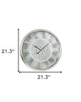 21" Circle Silver Metal and Glass Analog Exposed Gear Wall Clock