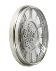 21" Circle Silver Metal and Glass Analog Exposed Gear Wall Clock