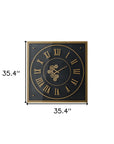 35" Black And Gold Glass And Metal Exposed Gear Square Wall Clock