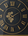 35" Black And Gold Glass And Metal Exposed Gear Square Wall Clock