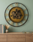 28" Circle Copper Metal and Glass Analog Exposed Gear Wall Clock