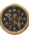 21" Circle Black and Gold Wood and Glass Analog Exposed Gear Wall Clock