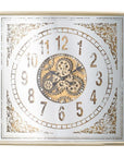 32" Square Gold and Silver Wood and Mirror Analog Exposed Gear Wall Clock