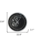 23" Circle Black and Silver Wood and Glass Analog Wall Clock