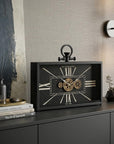 13" Black and Gold Metal and Glass Analog Vintage Style Crackle Wall Clock