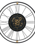 32" Circle Black and Gold Metal and Glass Analog Exposed Gear Wall Clock