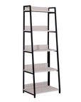 67" Natural and Black Metal Five Tier Ladder Bookcase