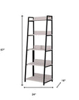 67" Natural and Black Metal Five Tier Ladder Bookcase