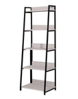67" Natural and Black Metal Five Tier Ladder Bookcase