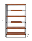 70" Oak And Black Metal and Wood Six Tier Etagere Bookcase