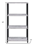 44" Antiqued White And Black Distressed Metal and Wood Four Tier Etagere Bookcase