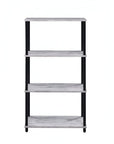 44" Antiqued White And Black Distressed Metal and Wood Four Tier Etagere Bookcase