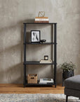 44" Black Metal and Wood Four Tier Etagere Bookcase