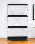 42" Black And Silver Metal and Wood Four Tier Etagere Bookcase