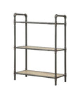 36" Antique Oak and Sandy Gray Metal Three Tier Standard Bookcase