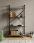 49" Gray Brown Metal Four Tier Etagere Bookcase