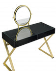 42" Black And Gold Glass and Wood Mirrored Vanity Table