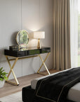 42" Black And Gold Glass and Wood Mirrored Vanity Table