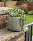 6" Green Striped Ceramic Indoor Outdoor Round Pot Planter