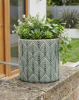 6" Green Geometric Ceramic Indoor Outdoor Round Pot Planter