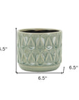 7" Green Geometric Ceramic Indoor Outdoor Round Pot Planter