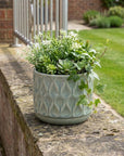 7" Green Geometric Ceramic Indoor Outdoor Round Pot Planter