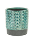 6" Turquoise Geometric Ceramic Indoor Outdoor Round Pot Planter