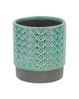 6" Turquoise Geometric Ceramic Indoor Outdoor Round Pot Planter