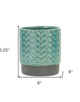 6" Turquoise Geometric Ceramic Indoor Outdoor Round Pot Planter