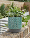 6" Turquoise Geometric Ceramic Indoor Outdoor Round Pot Planter
