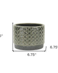 7" Gray Geometric Ceramic Indoor Outdoor Round Pot Planter