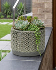 7" Gray Geometric Ceramic Indoor Outdoor Round Pot Planter