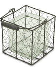 6" Clear and Brown Glass and Metal Lattice Tabletop Lantern Candle Holder