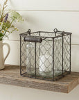 6" Clear and Brown Glass and Metal Lattice Tabletop Lantern Candle Holder