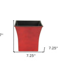 7" Red Recycled Plastic Indoor Outdoor Square Pot Planter