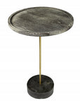 30" Black And Brown Solid Wood And Marble Round End Table