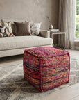 18" Pink Wool Cube Pouf Ottoman