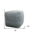 18" Blue and Beige Wool Cube Trellis Pouf Ottoman
