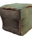 18" Green and Brown Jute Cube Pouf Ottoman