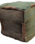 18" Green and Brown Jute Cube Pouf Ottoman