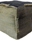 18" Black and Taupe Jute Cube Pouf Ottoman