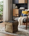 18" Black and Taupe Jute Cube Pouf Ottoman