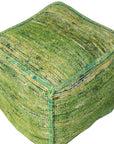 18" Green Recycled Silk and Cotton Blend Cube Pouf Ottoman