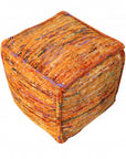 18" Orange Recycled Silk and Cotton Blend Cube Pouf Ottoman