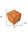 18" Orange Recycled Silk and Cotton Blend Cube Pouf Ottoman